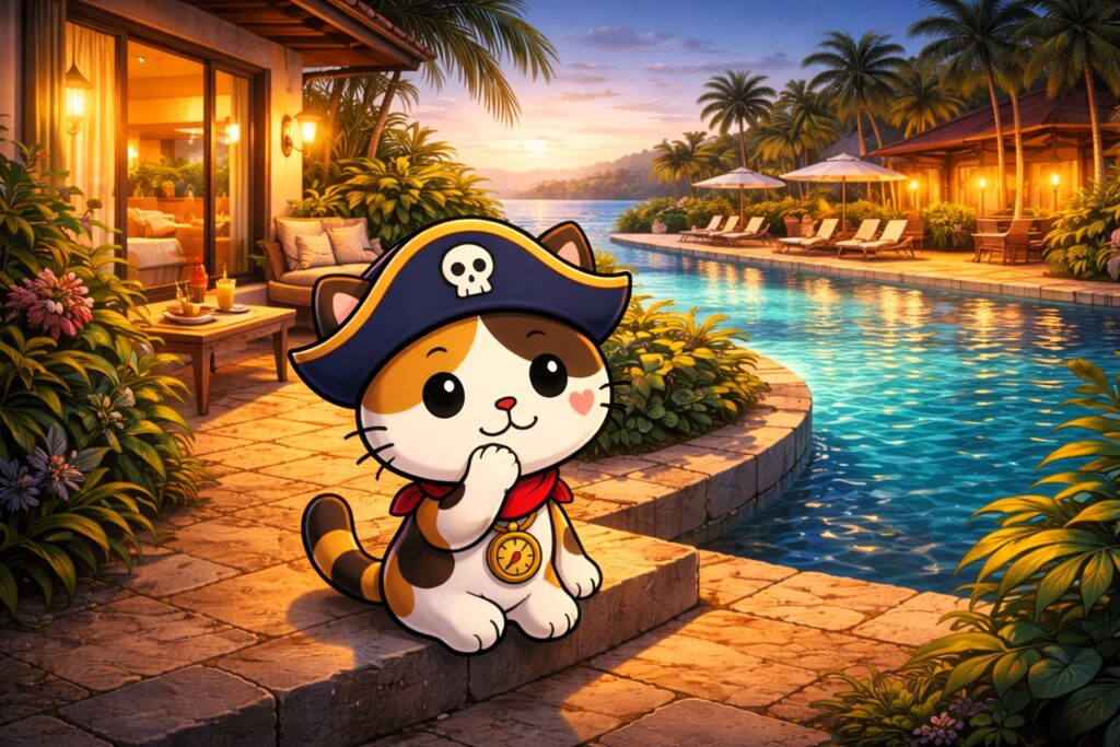 宿の向きを考えるココロ船長