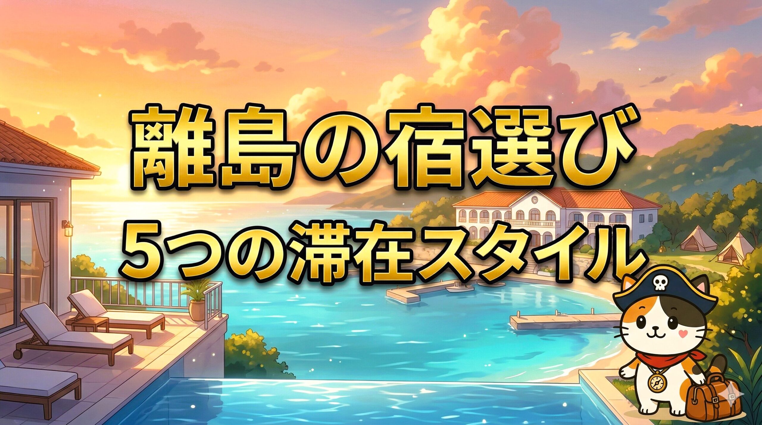 島の宿泊先を見比べるように景色を眺めているココロ船長のサムネイル画像