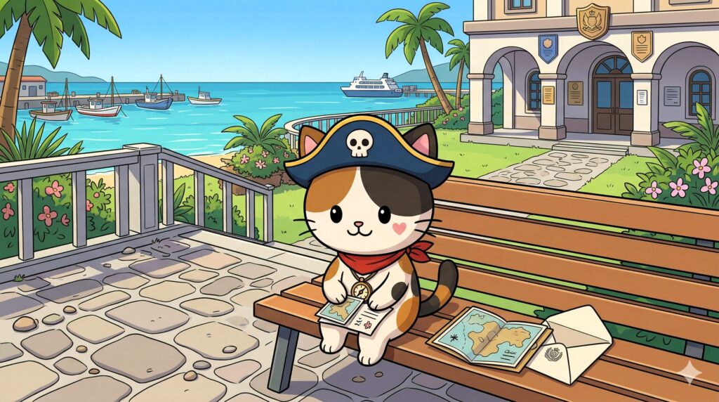 書類を並べるココロ船長