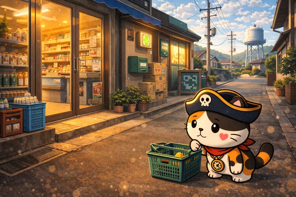 商店と設備を確認するココロ船長