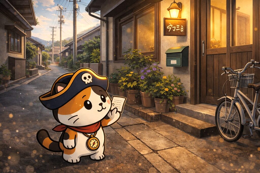 宿の前で準備するココロ船長