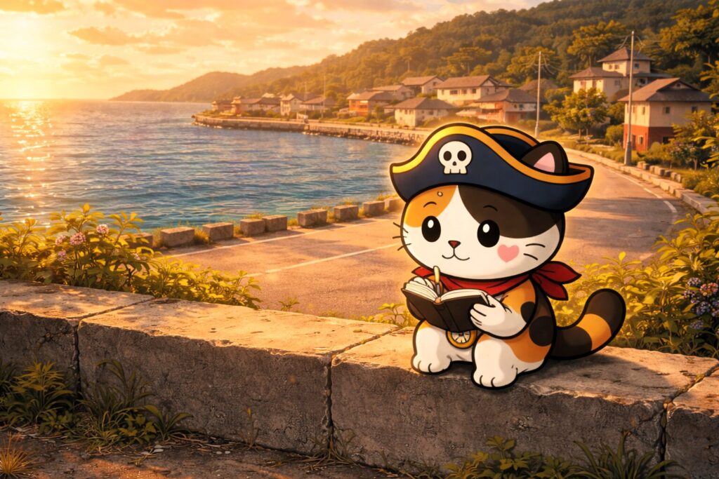 島を振り返るココロ船長