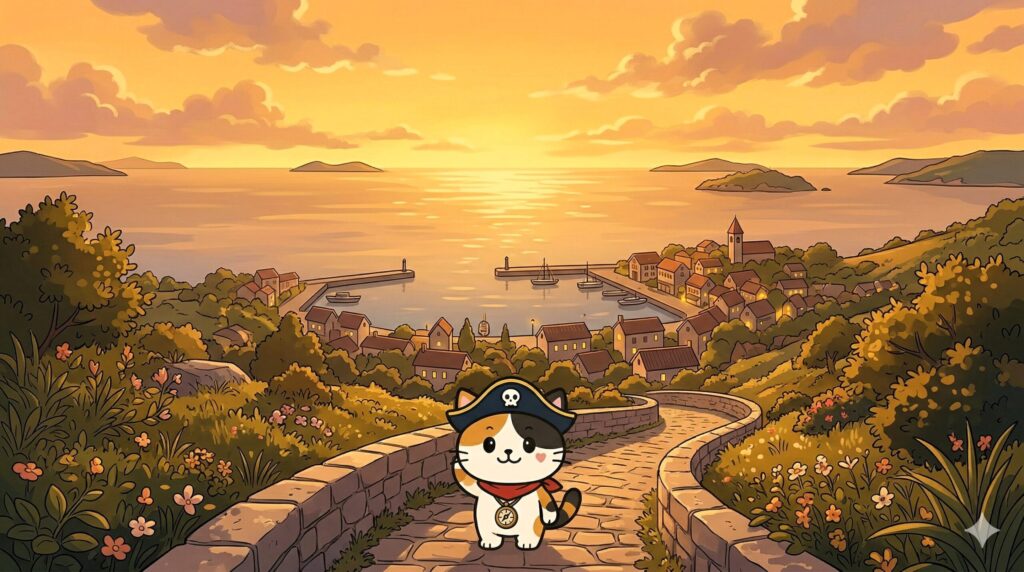 夕景を見つめるココロ船長