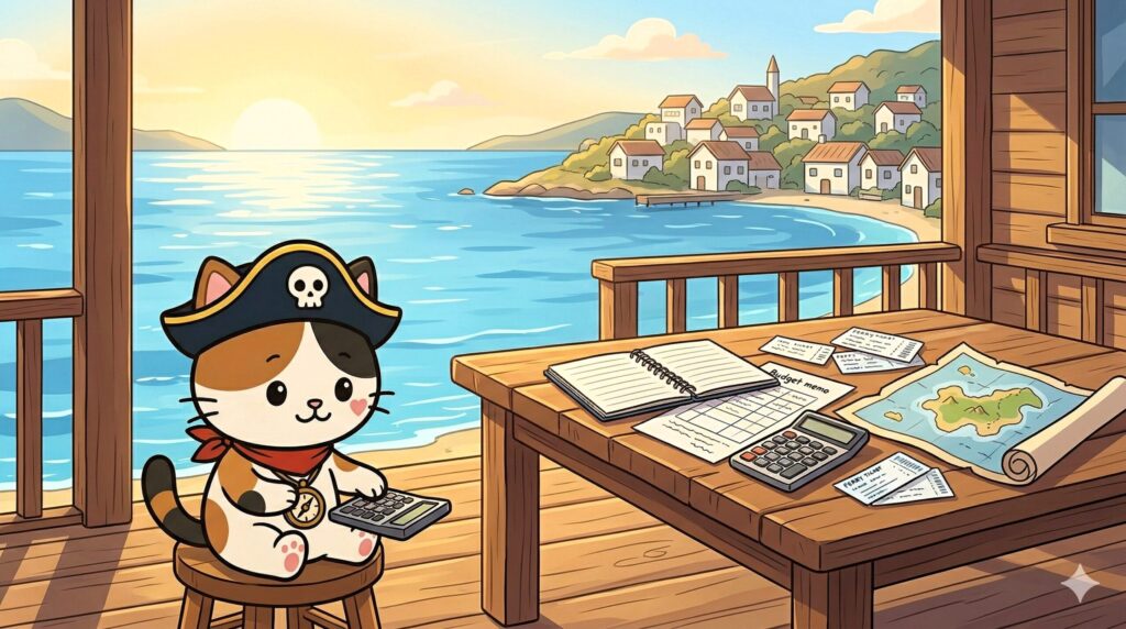 予算表を見るココロ船長