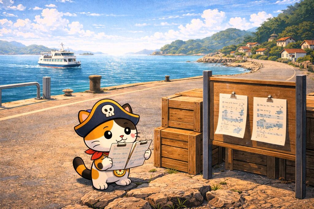 資料を比べるココロ船長