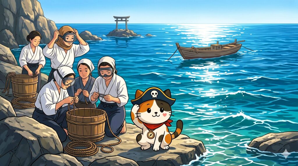 海女の海を見つめるココロ船長