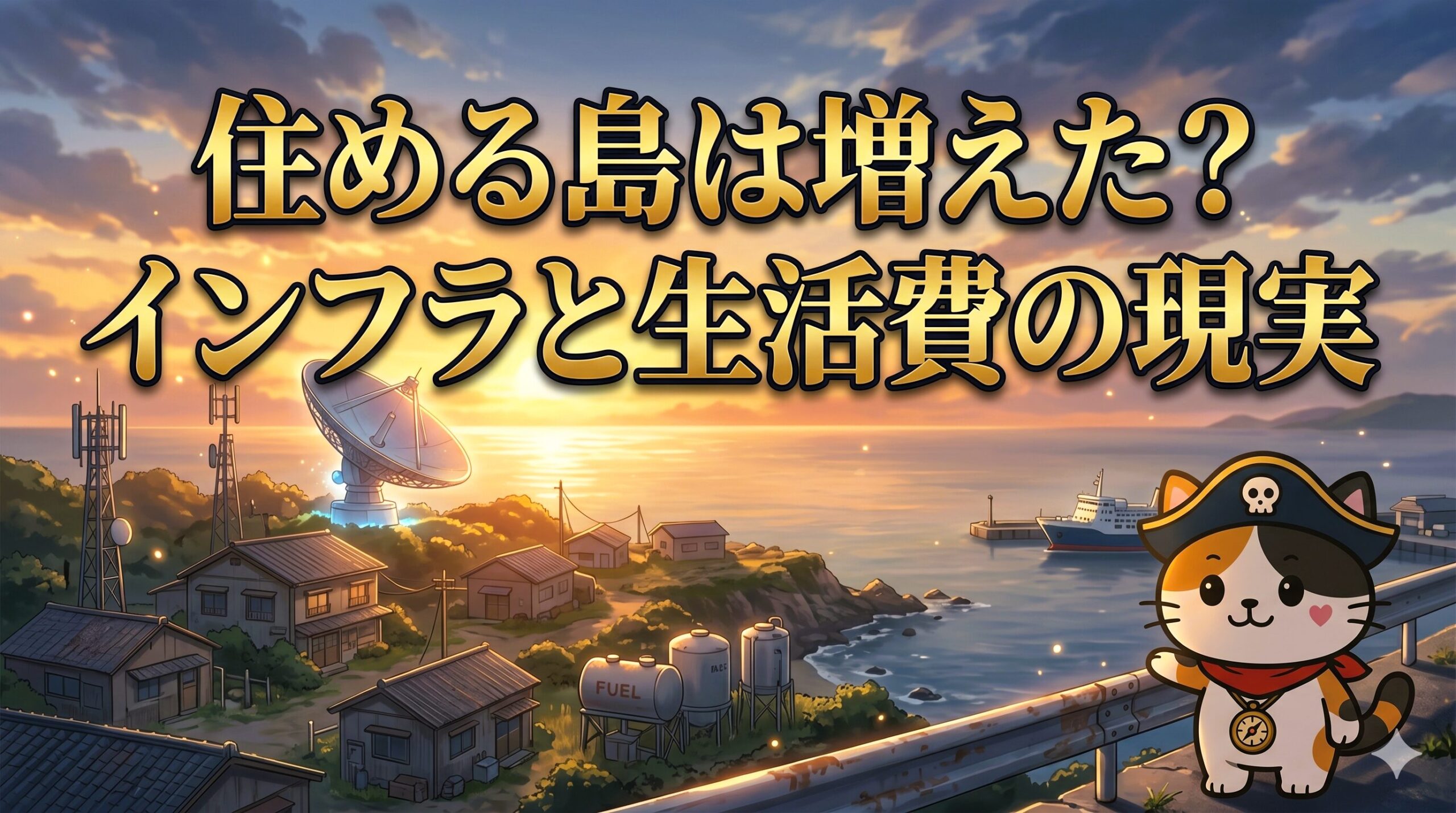 未来的な離島の港を見つめているココロ船長