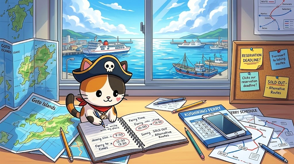 ノートに予定を書き込んでいるココロ船長