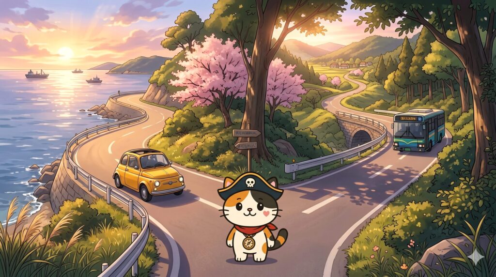 移動ルートを考えながら左右を見比べているココロ船長