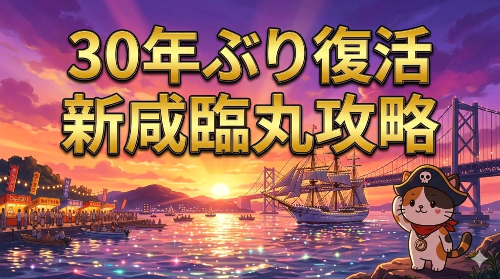 瀬戸内海の帆船を見上げながら帽子を押さえているココロ船長